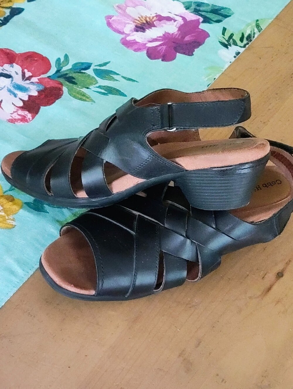 Cobb Hill - 12M - Comfort Wedge Black Leather Slingback Sandal